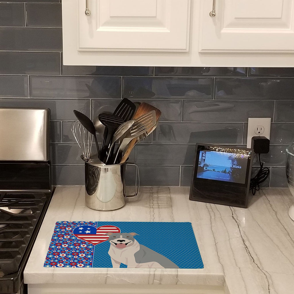 Blue and White Pit Bull Terrier USA American Cutting Board Tempered Glass Kitchen Cutting Surface, Heat Resistant Chopping, Non-Slip Feet, Food Prep & Serving