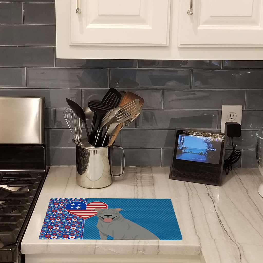Blue Pit Bull Terrier USA American Cutting Board Tempered Glass Kitchen Cutting Surface, Heat Resistant Chopping, Non-Slip Feet, Food Prep & Serving