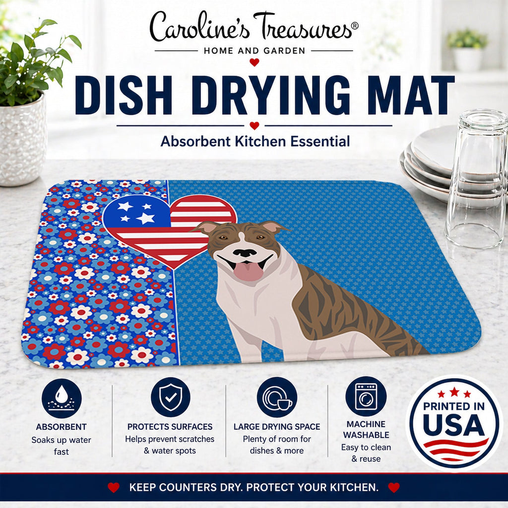 Fawn Brindle Pit Bull Terrier USA American Dish Drying Mat Absorbent Dish Drying Mat Pad for Kitchen Counter Dish Drainer Mat for Countertop, 14 x 21", Multicolor