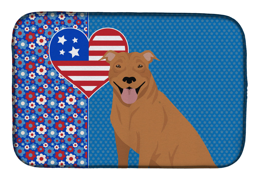 Red Pit Bull Terrier USA American Dish Drying Mat Absorbent Dish Drying Mat Pad for Kitchen Counter Dish Drainer Mat for Countertop, 14 x 21", Multicolor