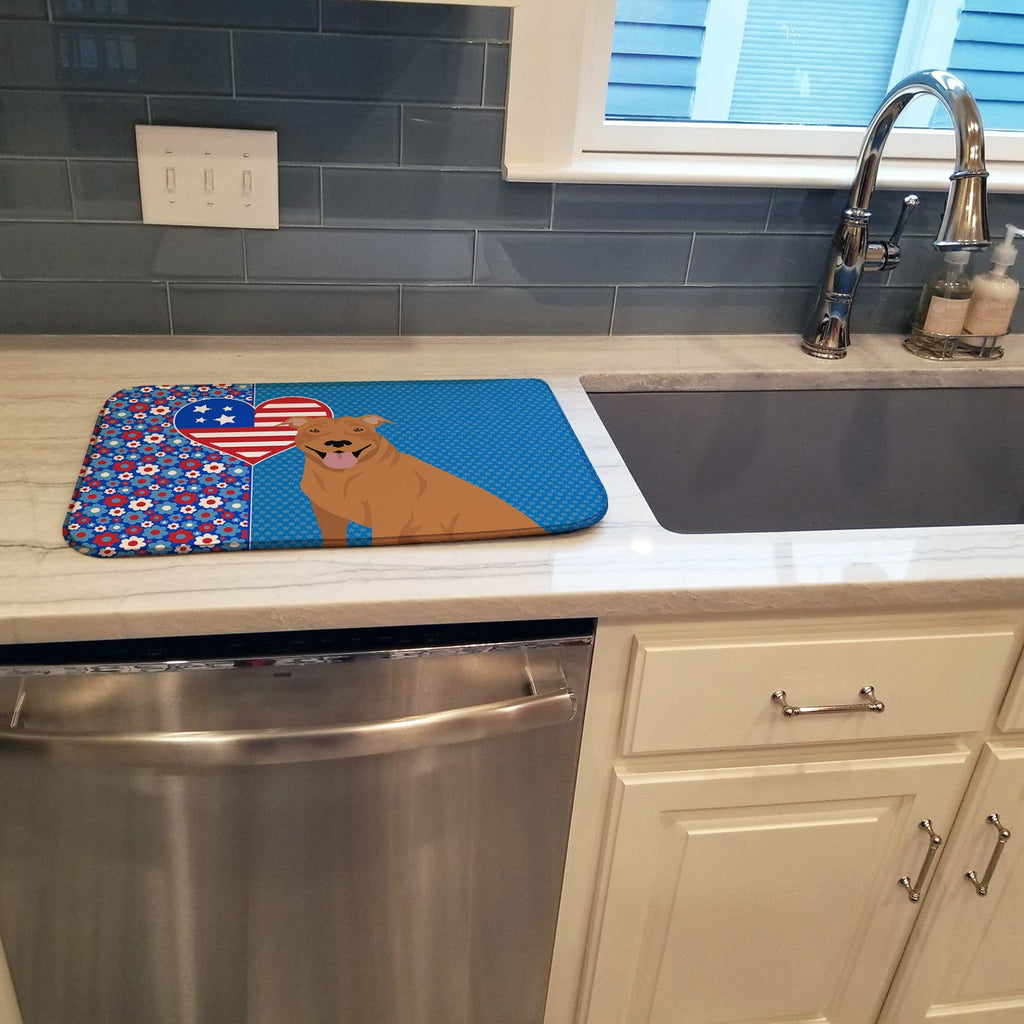Red Pit Bull Terrier USA American Dish Drying Mat Absorbent Dish Drying Mat Pad for Kitchen Counter Dish Drainer Mat for Countertop, 14 x 21", Multicolor