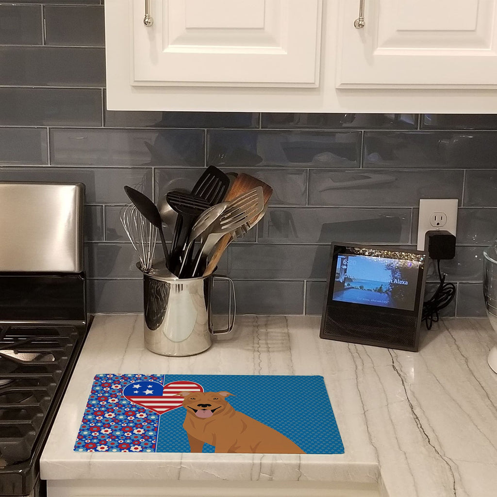 Red Pit Bull Terrier USA American Cutting Board Tempered Glass Kitchen Cutting Surface, Heat Resistant Chopping, Non-Slip Feet, Food Prep & Serving