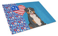 Bernese Mountain Dog USA American Cutting Board Tempered Glass Kitchen Cutting Surface, Heat Resistant Chopping, Non-Slip Feet, Food Prep & Serving