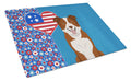 Red and White Border Collie USA American Cutting Board Tempered Glass Kitchen Cutting Surface, Heat Resistant Chopping, Non-Slip Feet, Food Prep & Serving