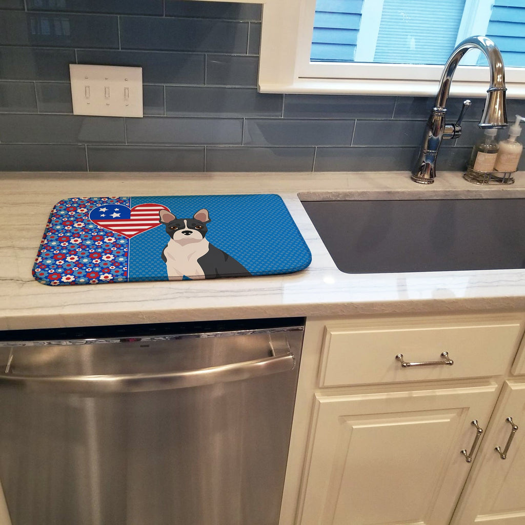 Black Boston Terrier USA American Dish Drying Mat Absorbent Dish Drying Mat Pad for Kitchen Counter Dish Drainer Mat for Countertop, 14 x 21", Multicolor