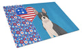 Black Boston Terrier USA American Cutting Board Tempered Glass Kitchen Cutting Surface, Heat Resistant Chopping, Non-Slip Feet, Food Prep & Serving