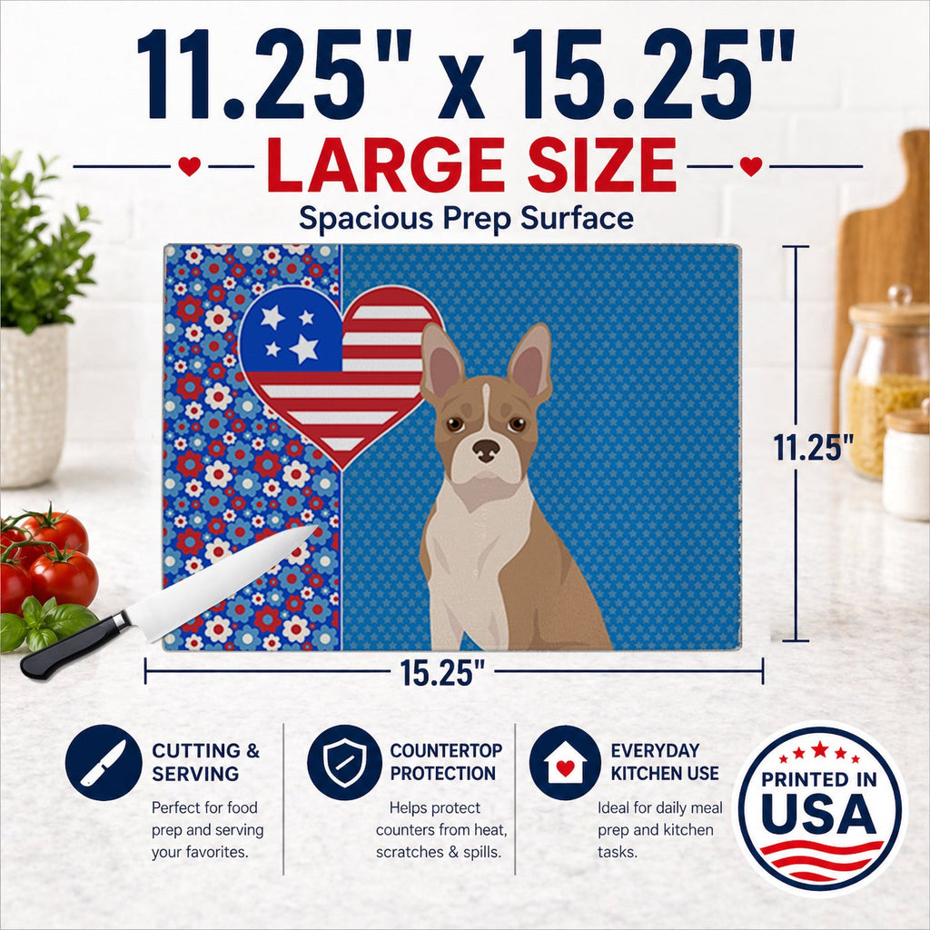 Fawn Boston Terrier USA American Cutting Board Tempered Glass Kitchen Cutting Surface, Heat Resistant Chopping, Non-Slip Feet, Food Prep & Serving