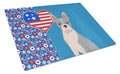 Blue Boston Terrier USA American Cutting Board Tempered Glass Kitchen Cutting Surface, Heat Resistant Chopping, Non-Slip Feet, Food Prep & Serving