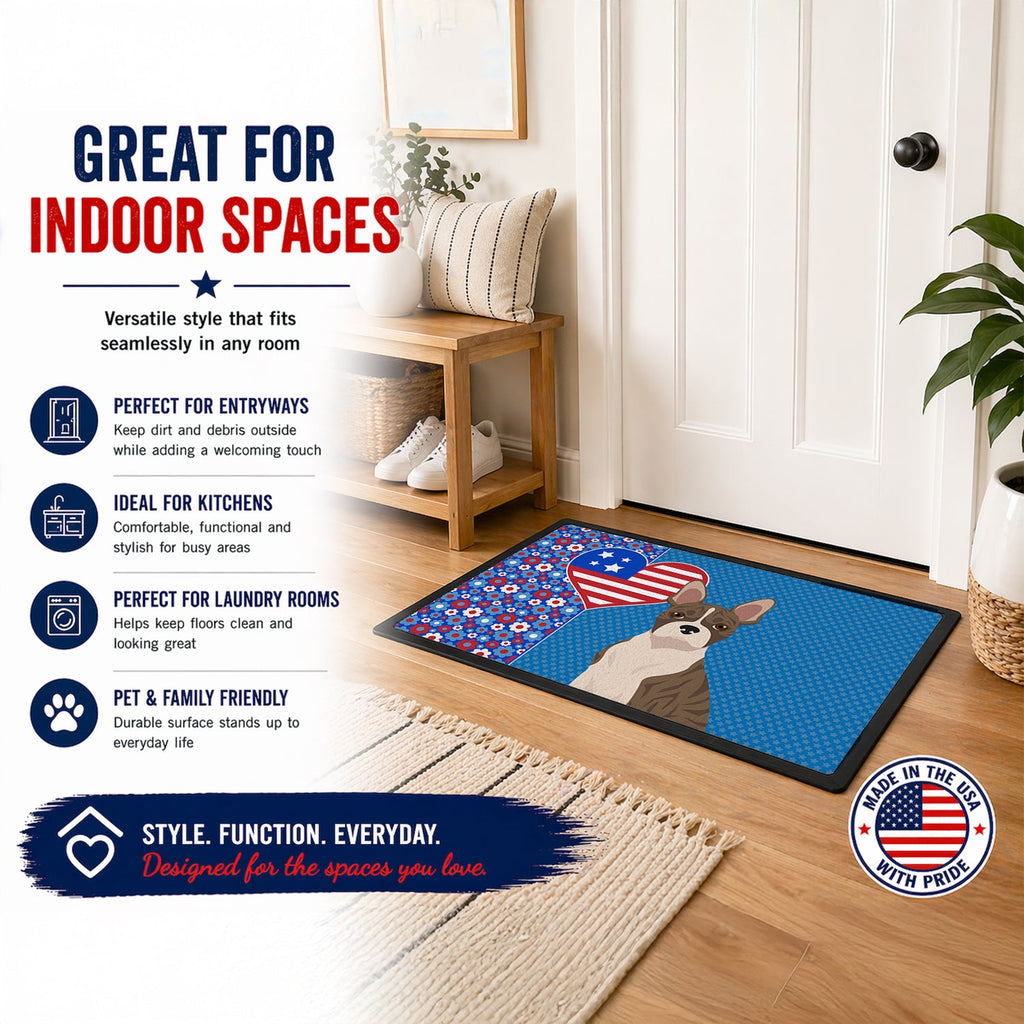Brindle Boston Terrier USA American Doormat Indoor Outdoor 24H X 36W Front Door Mat Rugs for Entryway, Non Slip Washable Low Pile,