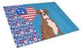 Natural Eared Red Brindle Boxer USA American Cutting Board Tempered Glass Kitchen Cutting Surface, Heat Resistant Chopping, Non-Slip Feet, Food Prep & Serving