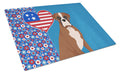 Natural Eared Red Fawn Boxer USA American Cutting Board Tempered Glass Kitchen Cutting Surface, Heat Resistant Chopping, Non-Slip Feet, Food Prep & Serving