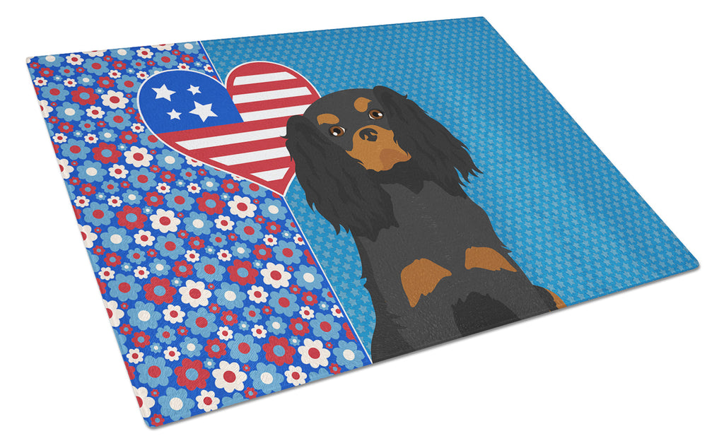 Black and Tan Cavalier Spaniel USA American Cutting Board Tempered Glass Kitchen Cutting Surface, Heat Resistant Chopping, Non-Slip Feet, Food Prep & Serving