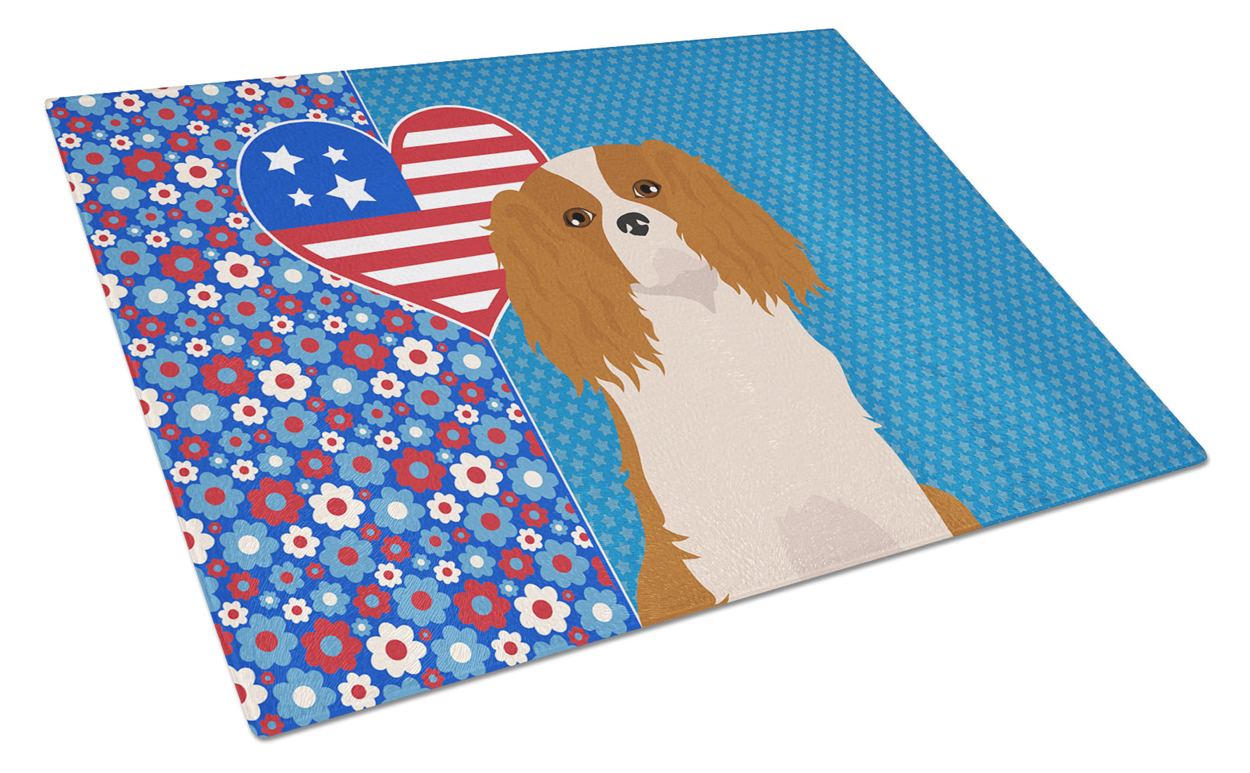 Blenheim Cavalier Spaniel USA American Cutting Board Tempered Glass Kitchen Cutting Surface, Heat Resistant Chopping, Non-Slip Feet, Food Prep & Serving