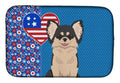 Longhaired Black and White Chihuahua USA American Dish Drying Mat Absorbent Dish Drying Mat Pad for Kitchen Counter Dish Drainer Mat for Countertop, 14 x 21", Multicolor