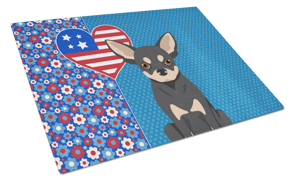 Black and Cream Chihuahua USA American Cutting Board Tempered Glass Kitchen Cutting Surface, Heat Resistant Chopping, Non-Slip Feet, Food Prep & Serving