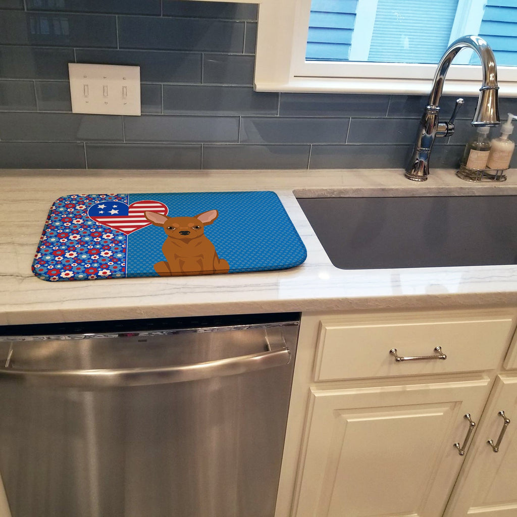 Red Chihuahua USA American Dish Drying Mat Absorbent Dish Drying Mat Pad for Kitchen Counter Dish Drainer Mat for Countertop, 14 x 21", Multicolor