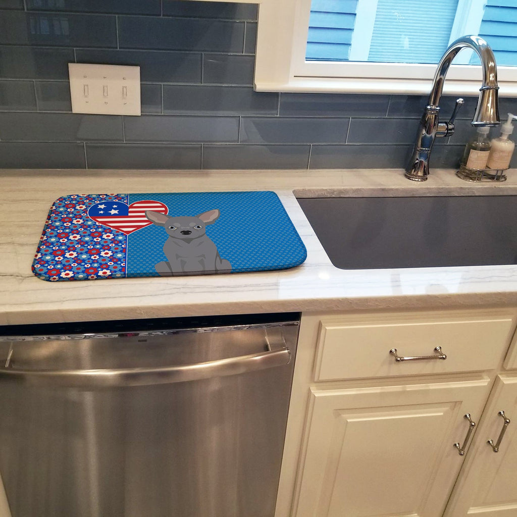 Blue Chihuahua USA American Dish Drying Mat Absorbent Dish Drying Mat Pad for Kitchen Counter Dish Drainer Mat for Countertop, 14 x 21", Multicolor