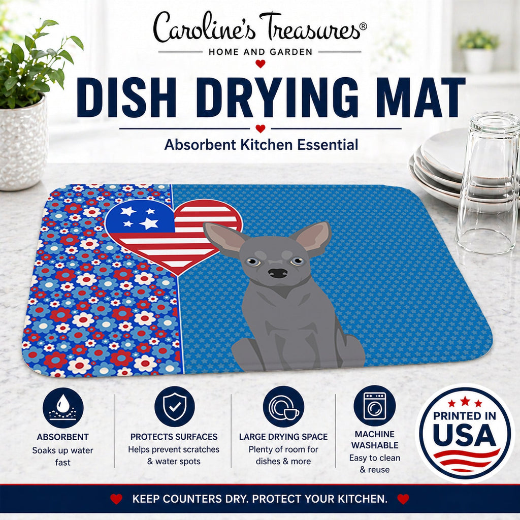 Blue Chihuahua USA American Dish Drying Mat Absorbent Dish Drying Mat Pad for Kitchen Counter Dish Drainer Mat for Countertop, 14 x 21", Multicolor