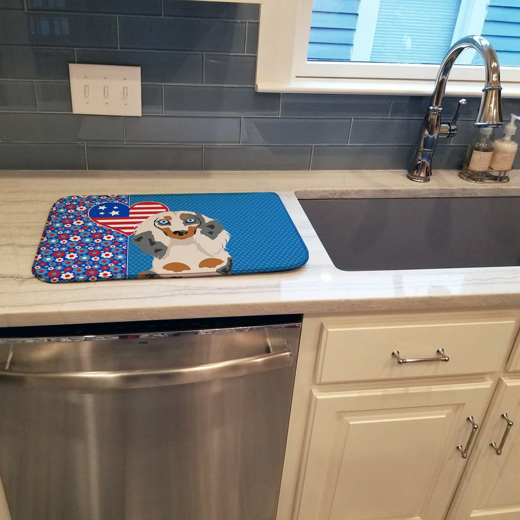 Longhair Cream Dapple Dachshund USA American Dish Drying Mat Absorbent Dish Drying Mat Pad for Kitchen Counter Dish Drainer Mat for Countertop, 14 x 21", Multicolor