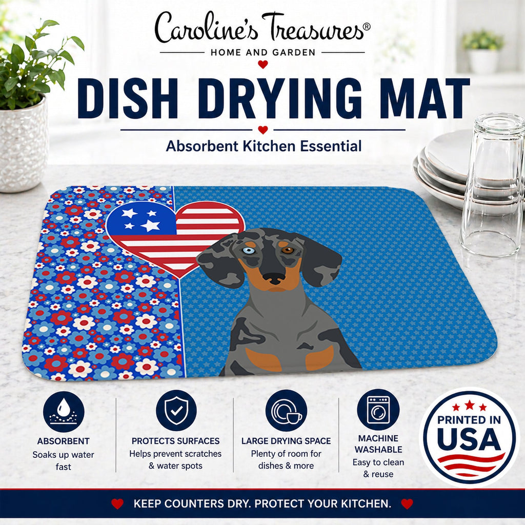 Black Dapple Dachshund USA American Dish Drying Mat Absorbent Dish Drying Mat Pad for Kitchen Counter Dish Drainer Mat for Countertop, 14 x 21", Multicolor