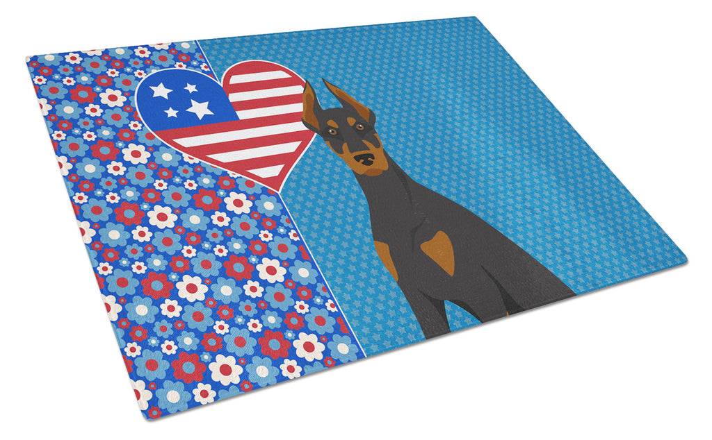 Black and Tan Doberman Pinscher USA American Cutting Board Tempered Glass Kitchen Cutting Surface, Heat Resistant Chopping, Non-Slip Feet, Food Prep & Serving