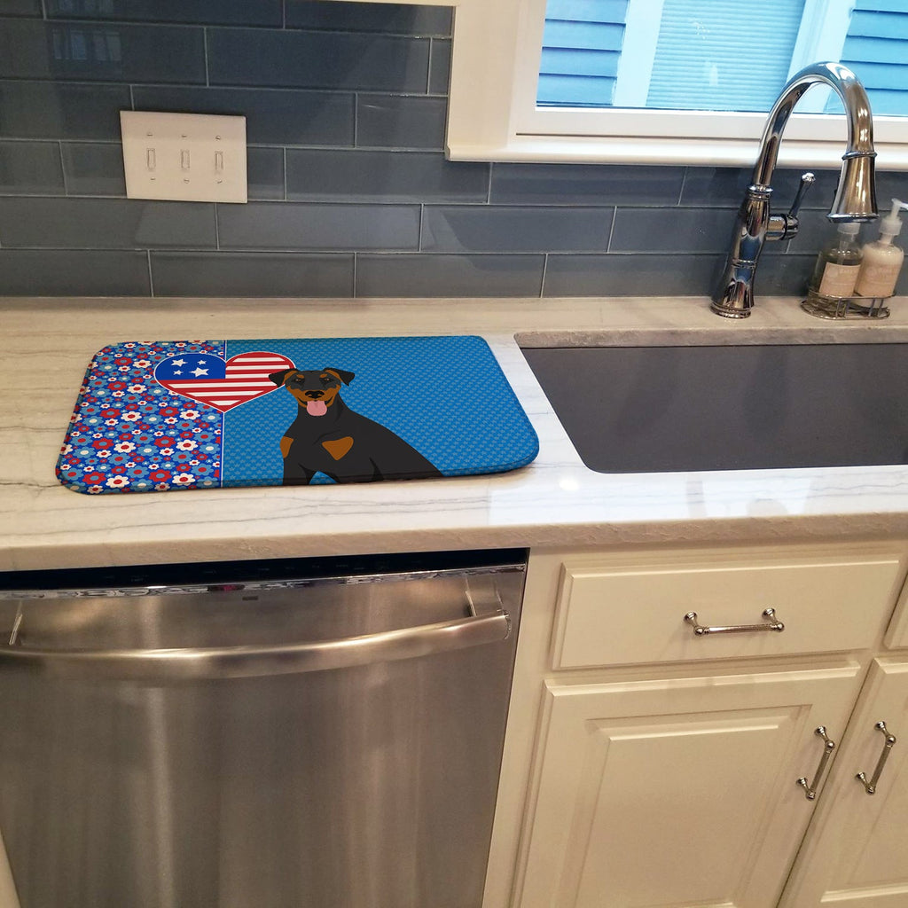 Natural Ear Black and Tan Doberman Pinscher USA American Dish Drying Mat Absorbent Dish Drying Mat Pad for Kitchen Counter Dish Drainer Mat for Countertop, 14 x 21", Multicolor