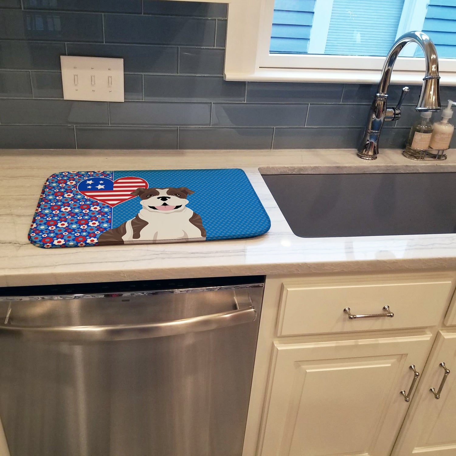 Brindle English Bulldog USA American Dish Drying Mat Absorbent Dish Drying Mat Pad for Kitchen Counter Dish Drainer Mat for Countertop, 14 x 21", Multicolor