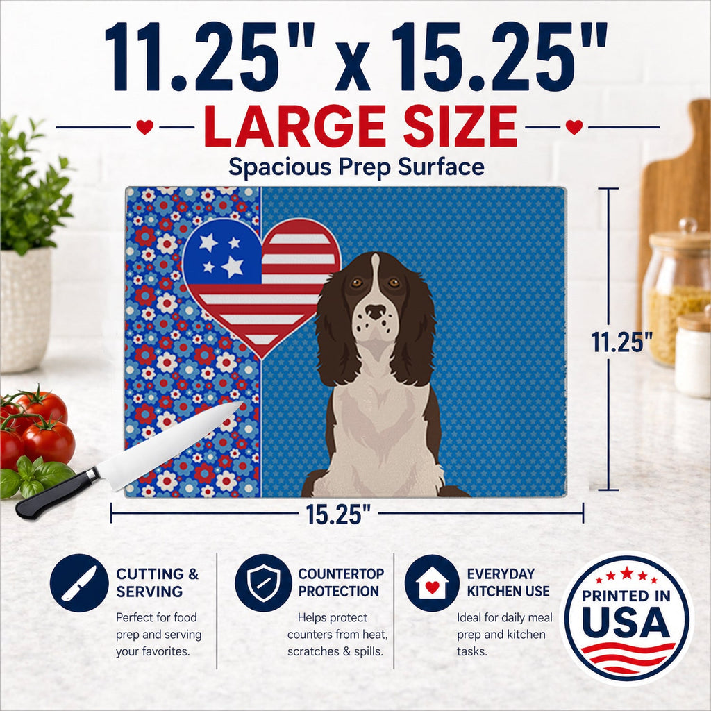Liver English Springer Spaniel USA American Cutting Board Tempered Glass Kitchen Cutting Surface, Heat Resistant Chopping, Non-Slip Feet, Food Prep & Serving