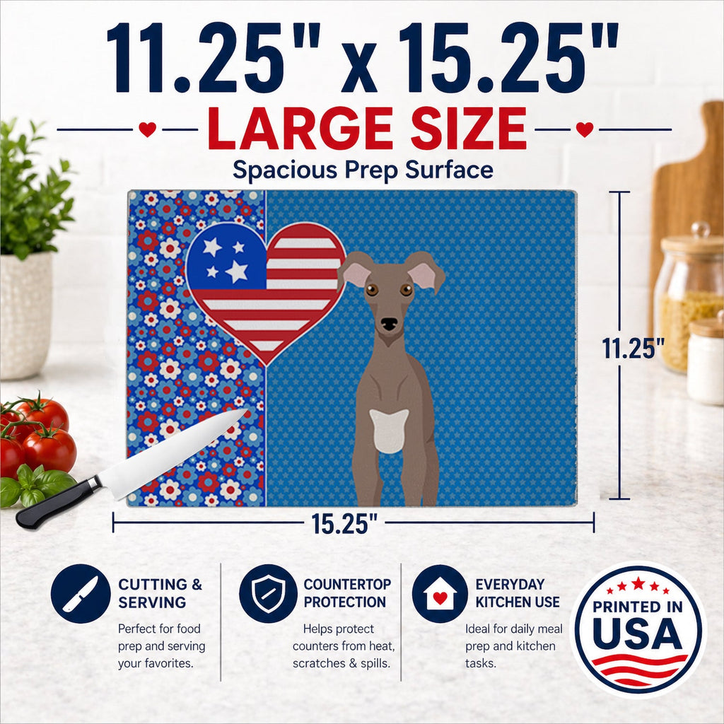 Fawn Italian Greyhound USA American Cutting Board Tempered Glass Kitchen Cutting Surface, Heat Resistant Chopping, Non-Slip Feet, Food Prep & Serving