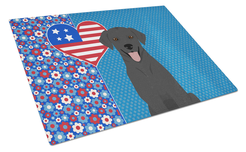 Black Labrador Retriever USA American Cutting Board Tempered Glass Kitchen Cutting Surface, Heat Resistant Chopping, Non-Slip Feet, Food Prep & Serving