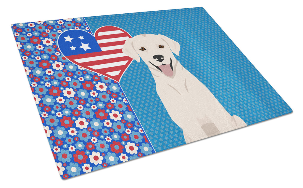 White Cream Labrador Retriever USA American Cutting Board Tempered Glass Kitchen Cutting Surface, Heat Resistant Chopping, Non-Slip Feet, Food Prep & Serving