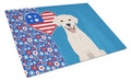 White Cream Labrador Retriever USA American Cutting Board Tempered Glass Kitchen Cutting Surface, Heat Resistant Chopping, Non-Slip Feet, Food Prep & Serving