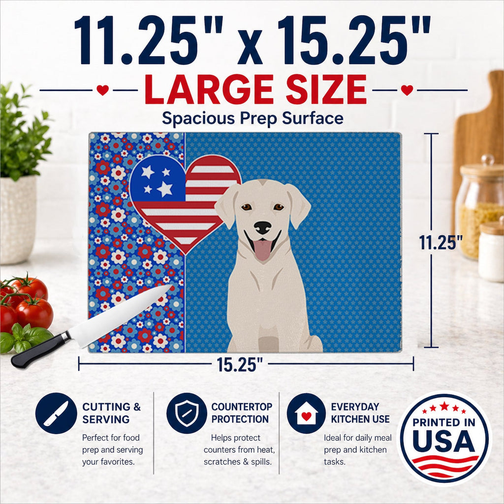 White Cream Labrador Retriever USA American Cutting Board Tempered Glass Kitchen Cutting Surface, Heat Resistant Chopping, Non-Slip Feet, Food Prep & Serving