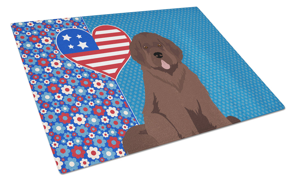 Brown Newfoundland USA American Cutting Board Tempered Glass Kitchen Cutting Surface, Heat Resistant Chopping, Non-Slip Feet, Food Prep & Serving