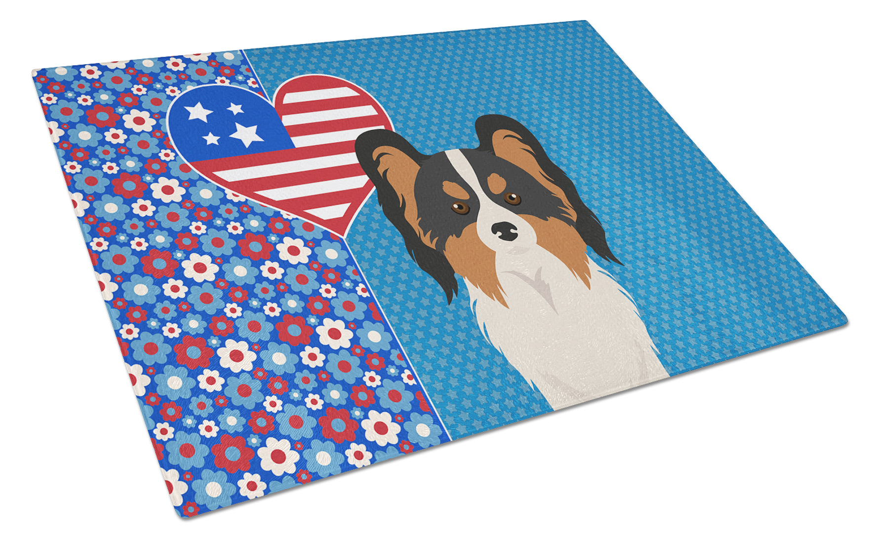 Tricolor Papillon USA American Cutting Board Tempered Glass Kitchen Cutting Surface, Heat Resistant Chopping, Non-Slip Feet, Food Prep & Serving