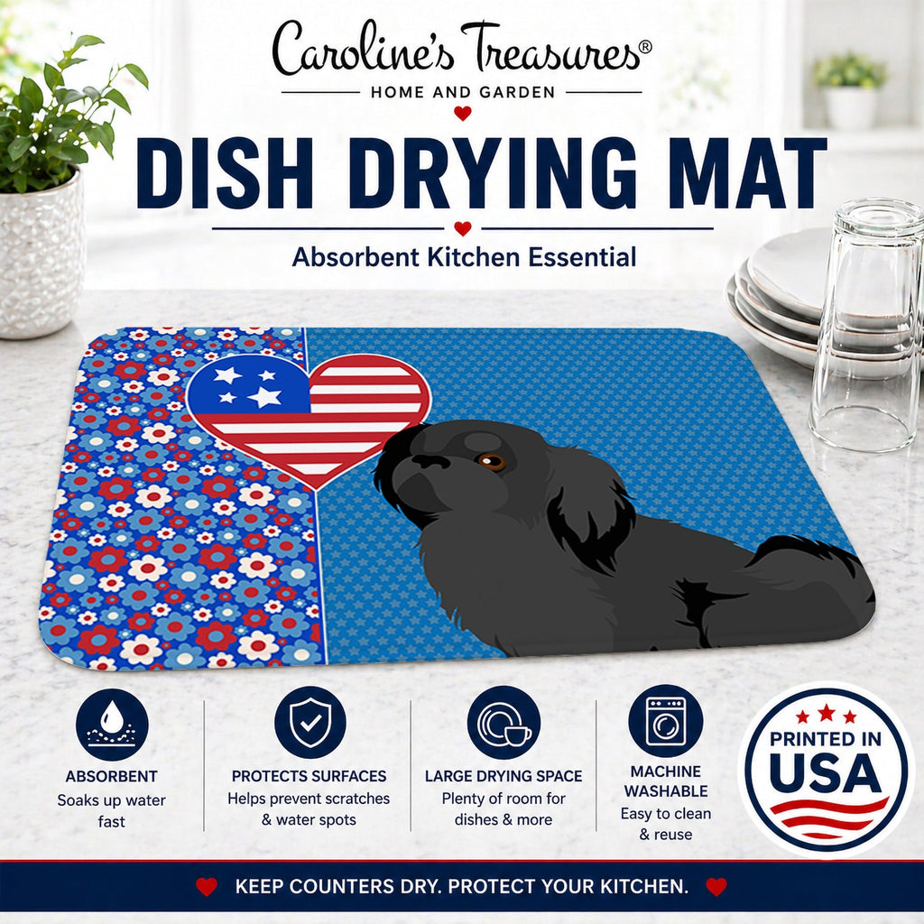 Black Pekingese USA American Dish Drying Mat Absorbent Dish Drying Mat Pad for Kitchen Counter Dish Drainer Mat for Countertop, 14 x 21", Multicolor