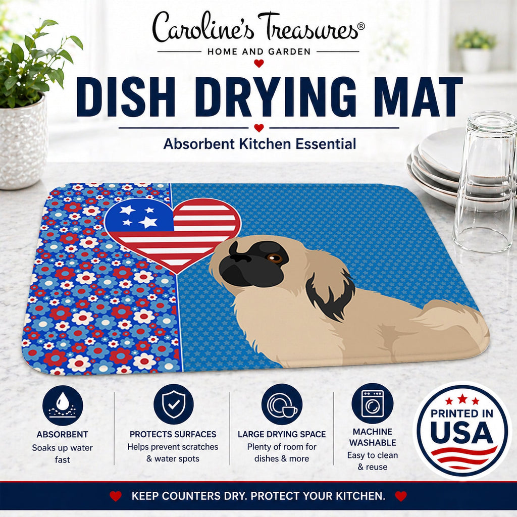 Cream Pekingese USA American Dish Drying Mat Absorbent Dish Drying Mat Pad for Kitchen Counter Dish Drainer Mat for Countertop, 14 x 21", Multicolor