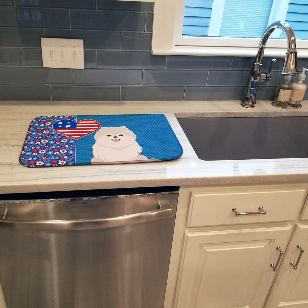 White Pomeranian USA American Dish Drying Mat Absorbent Dish Drying Mat Pad for Kitchen Counter Dish Drainer Mat for Countertop, 14 x 21", Multicolor
