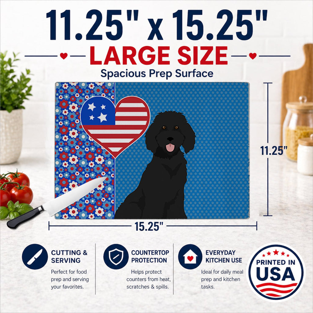 Standard Black Poodle USA American Cutting Board Tempered Glass Kitchen Cutting Surface, Heat Resistant Chopping, Non-Slip Feet, Food Prep & Serving