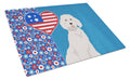 Standard White Poodle USA American Cutting Board Tempered Glass Kitchen Cutting Surface, Heat Resistant Chopping, Non-Slip Feet, Food Prep & Serving