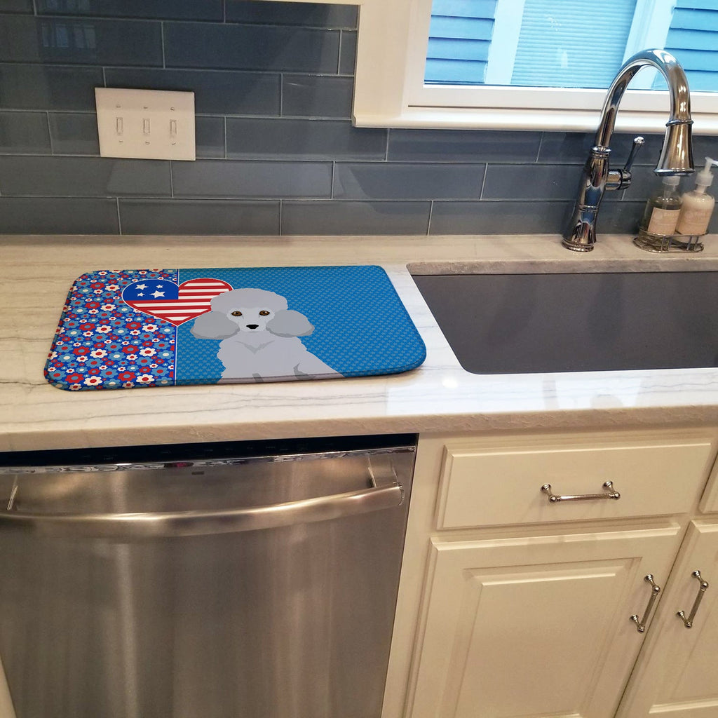 Toy Silver Poodle USA American Dish Drying Mat Absorbent Dish Drying Mat Pad for Kitchen Counter Dish Drainer Mat for Countertop, 14 x 21", Multicolor