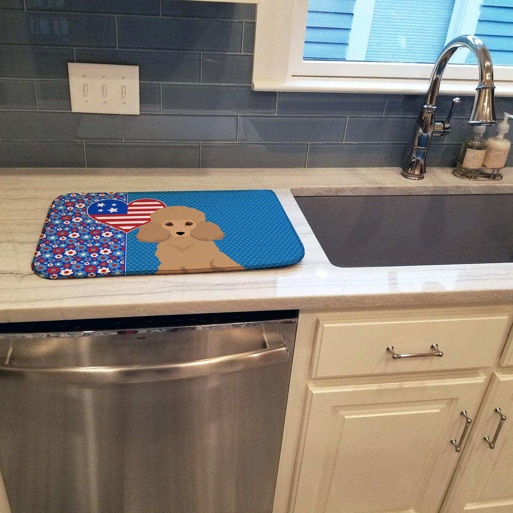 Toy Apricot Poodle USA American Dish Drying Mat Absorbent Dish Drying Mat Pad for Kitchen Counter Dish Drainer Mat for Countertop, 14 x 21", Multicolor