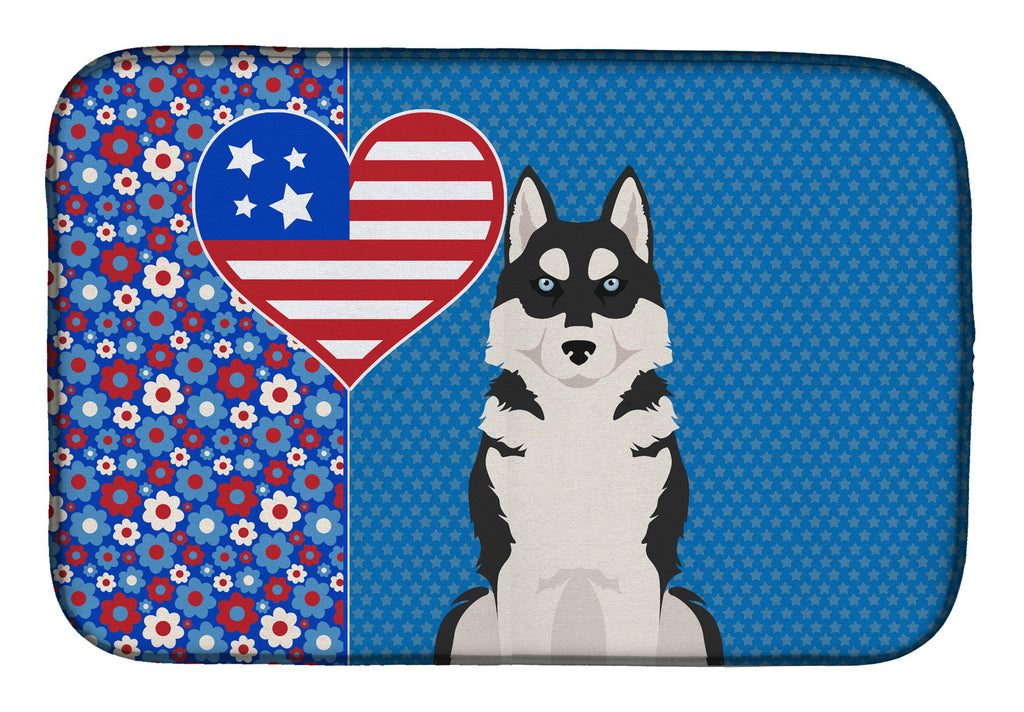 Black Siberian Husky USA American Dish Drying Mat Absorbent Dish Drying Mat Pad for Kitchen Counter Dish Drainer Mat for Countertop, 14 x 21", Multicolor