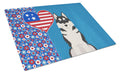 Black Siberian Husky USA American Cutting Board Tempered Glass Kitchen Cutting Surface, Heat Resistant Chopping, Non-Slip Feet, Food Prep & Serving