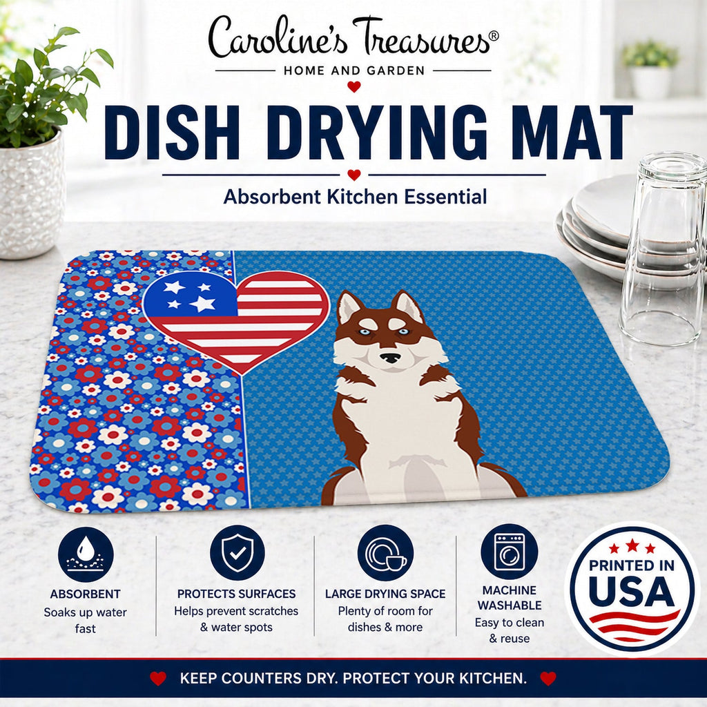 Red Siberian Husky USA American Dish Drying Mat Absorbent Dish Drying Mat Pad for Kitchen Counter Dish Drainer Mat for Countertop, 14 x 21", Multicolor