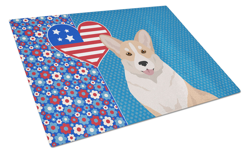 Fawn Cardigan Corgi USA American Cutting Board Tempered Glass Kitchen Cutting Surface, Heat Resistant Chopping, Non-Slip Feet, Food Prep & Serving