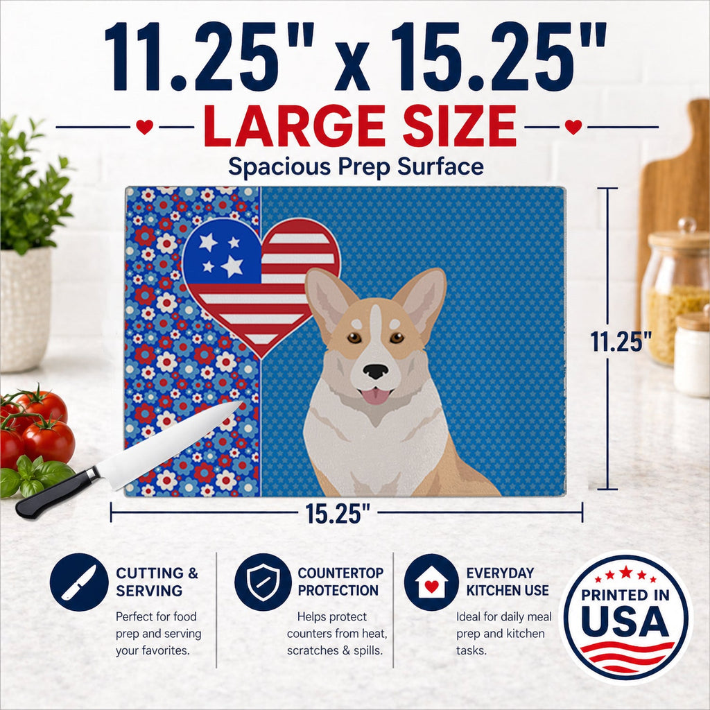 Fawn Cardigan Corgi USA American Cutting Board Tempered Glass Kitchen Cutting Surface, Heat Resistant Chopping, Non-Slip Feet, Food Prep & Serving