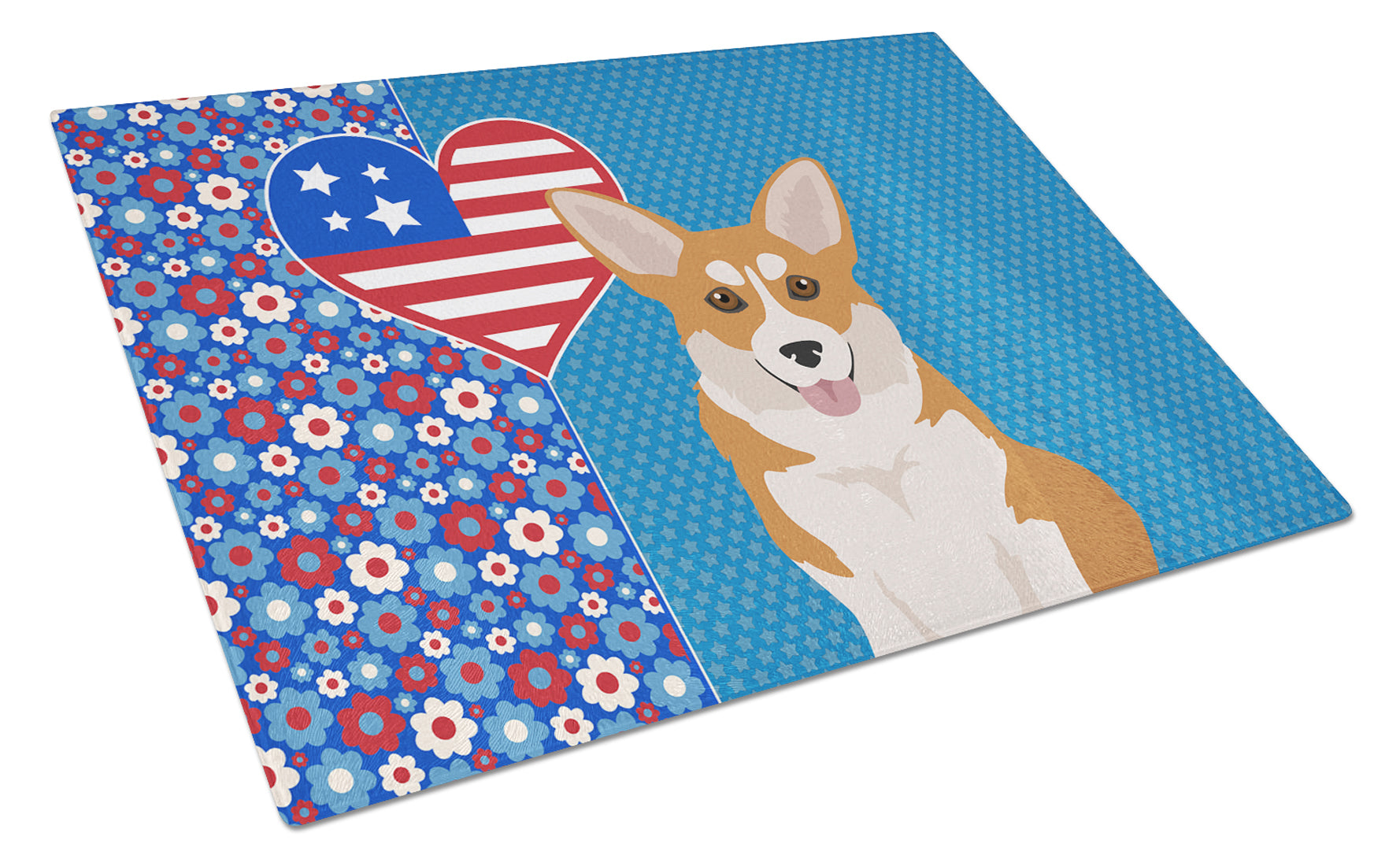 Red Pembroke Corgi USA American Cutting Board Tempered Glass Kitchen Cutting Surface, Heat Resistant Chopping, Non-Slip Feet, Food Prep & Serving