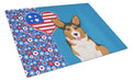 Sable Pembroke Corgi USA American Cutting Board Tempered Glass Kitchen Cutting Surface, Heat Resistant Chopping, Non-Slip Feet, Food Prep & Serving
