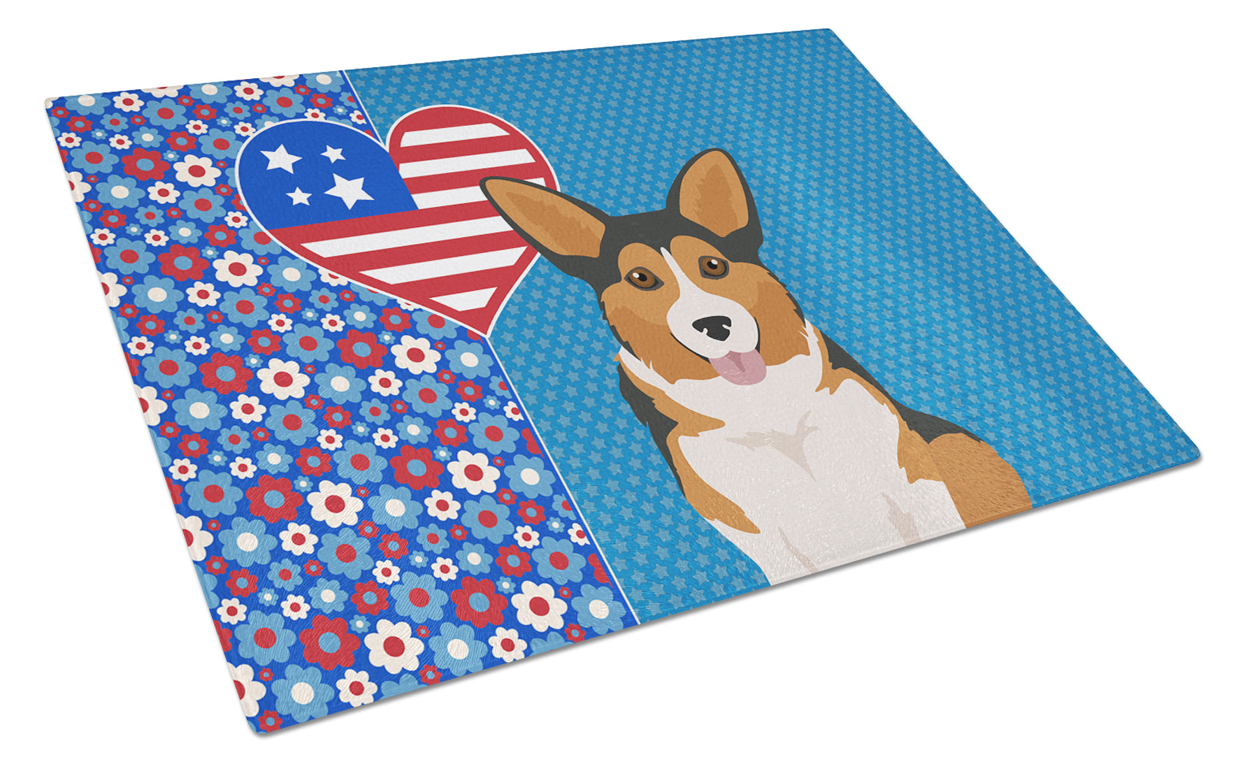 Sable Pembroke Corgi USA American Cutting Board Tempered Glass Kitchen Cutting Surface, Heat Resistant Chopping, Non-Slip Feet, Food Prep & Serving